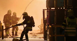 Fighting firemen in the smoke